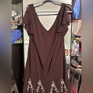 dressbarn Chocolate Brown Dress with Embroidered Accents
